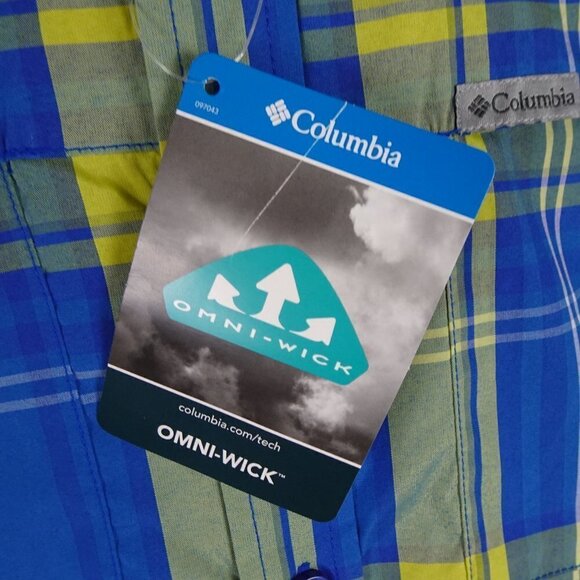 Columbia Short Sleeve Shirt Men's Size S Blue Plaid Button Front Eagle Ray - Picture 5 of 9